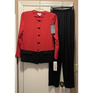 K Studios 2 Piece Suit Red And Black Size 6 Career Suit